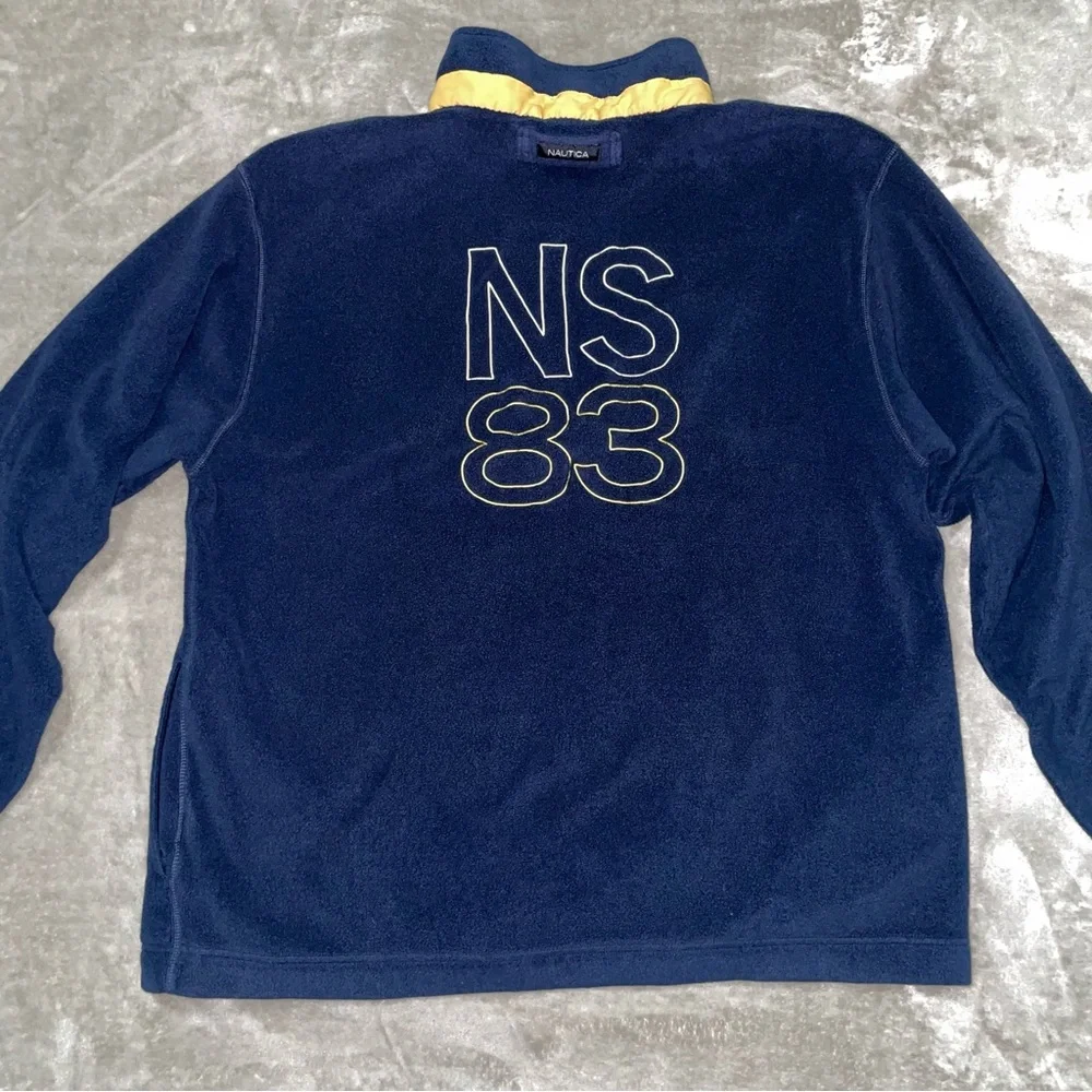 Vintage Nautica Navy Yellow Quarter Zip Fleece Pullover Sweater XXL